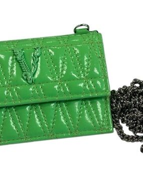 Versace Green Quilted Patent Leather Mini Chain Bag